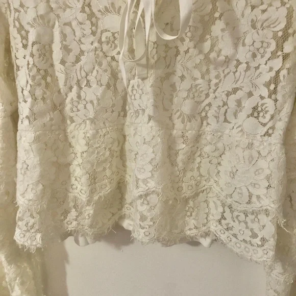 Robert Rodriguez Ivory Lace Tie-Neck Long Bell Sleeve Boho off White Blouse xs - Picture 3 of 11